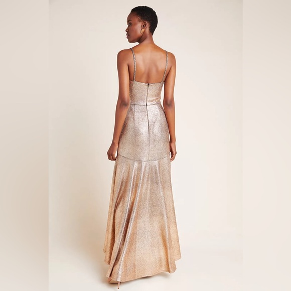 Hutch Vicky Metallic Maxi Dress - Gold Metallic High-Low V-Neck Dress, Size 10 - Picture 3 of 10